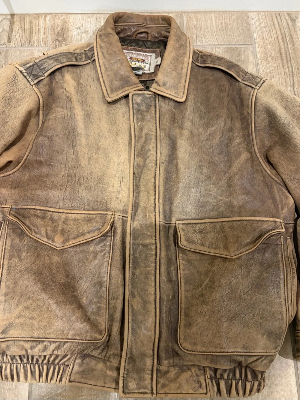 Cabela's distressed brown leather A-2 style bomber jacket large Vintage